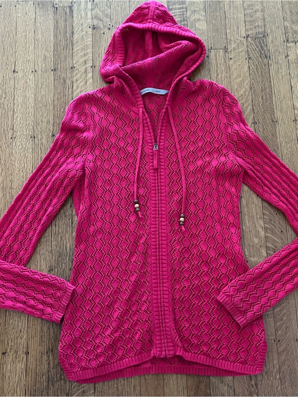 Athleta Hot Pink Hooded Cable Zip Cardigan
